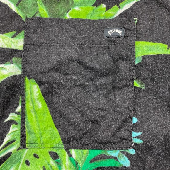 Billabong Gallery Hawaiian Shirt Men Medium M Black Green Floral Button Up Beach - Picture 3 of 12
